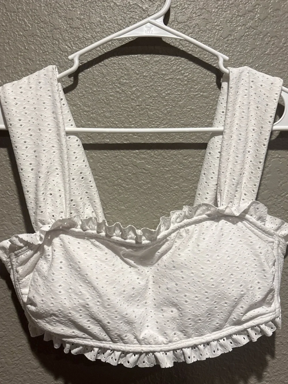 White Eyelet Ruffle Bikini Top